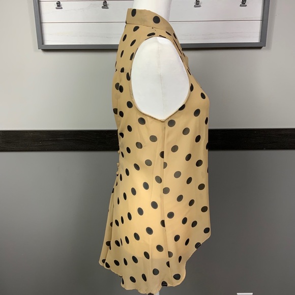 SANS SOUCI sheer polka dot tank top buttons hi-low - Picture 3 of 13